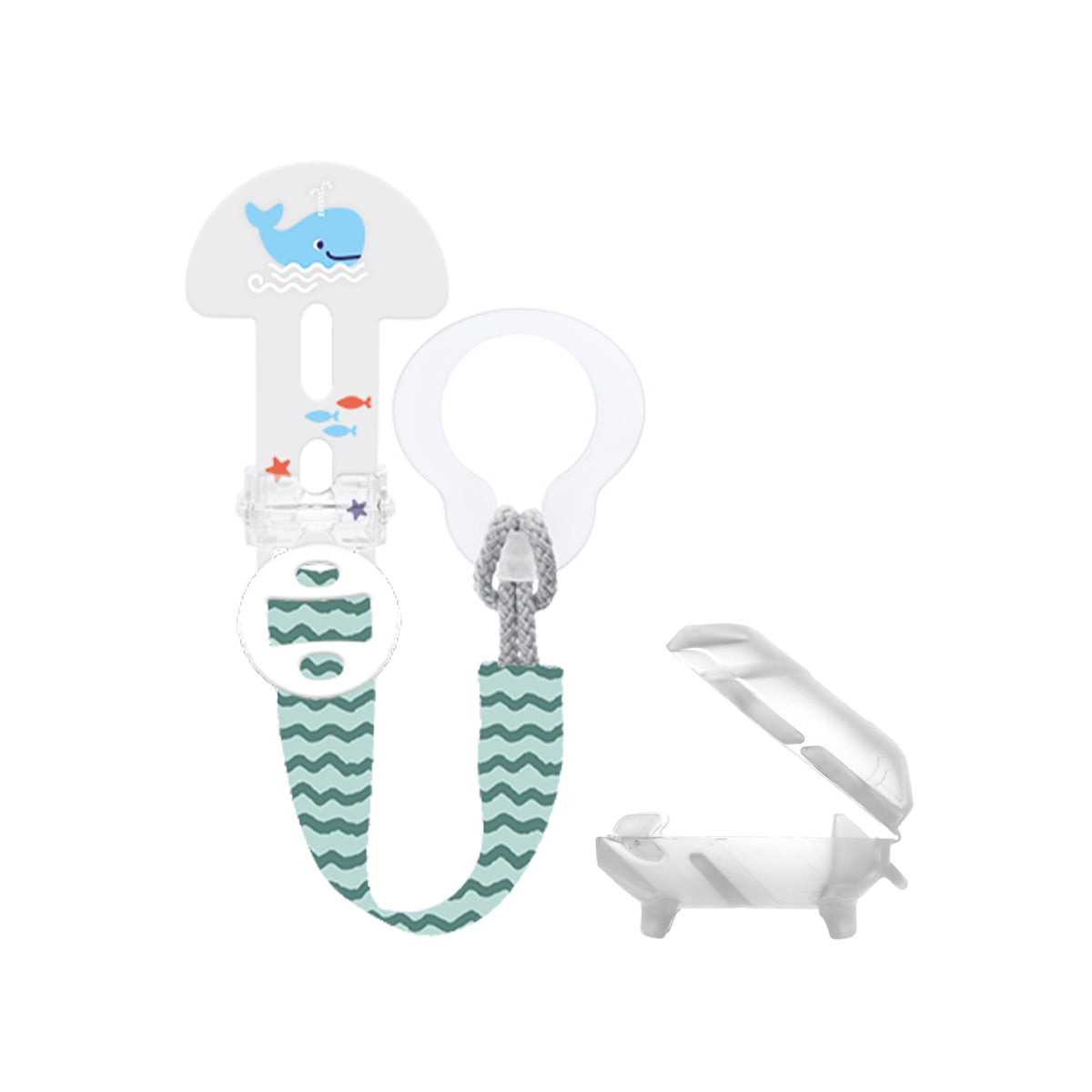 MAM Baby Schnullerband Clip it! & Cover Schnullerkette mit Saugerschutz Box