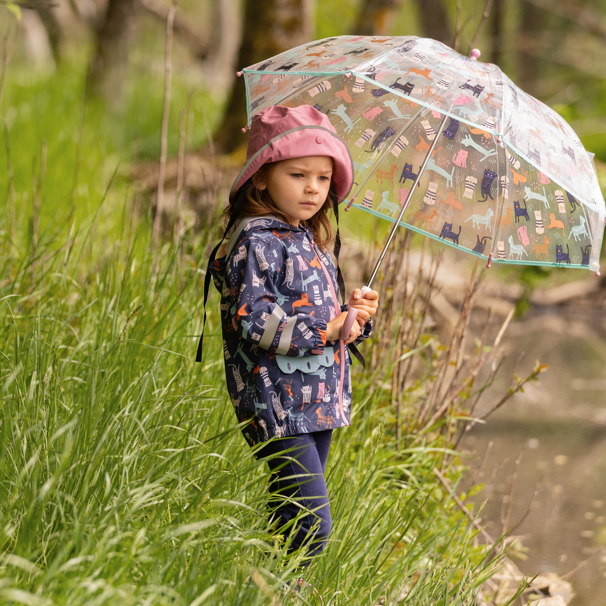 Playshoes Regenschirm Katzen Transparent