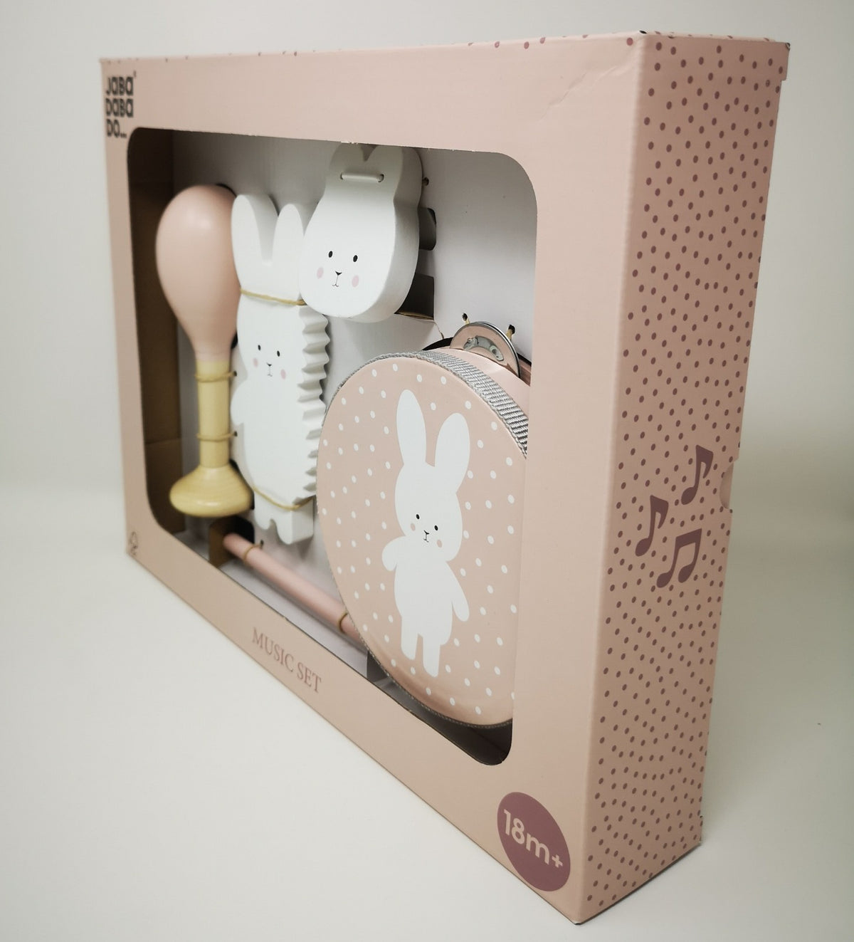 Jabadabado Kinder Musikset Hase rosa 18m+ mit Tamburin, Ratsche, Rassel und Kastagnette