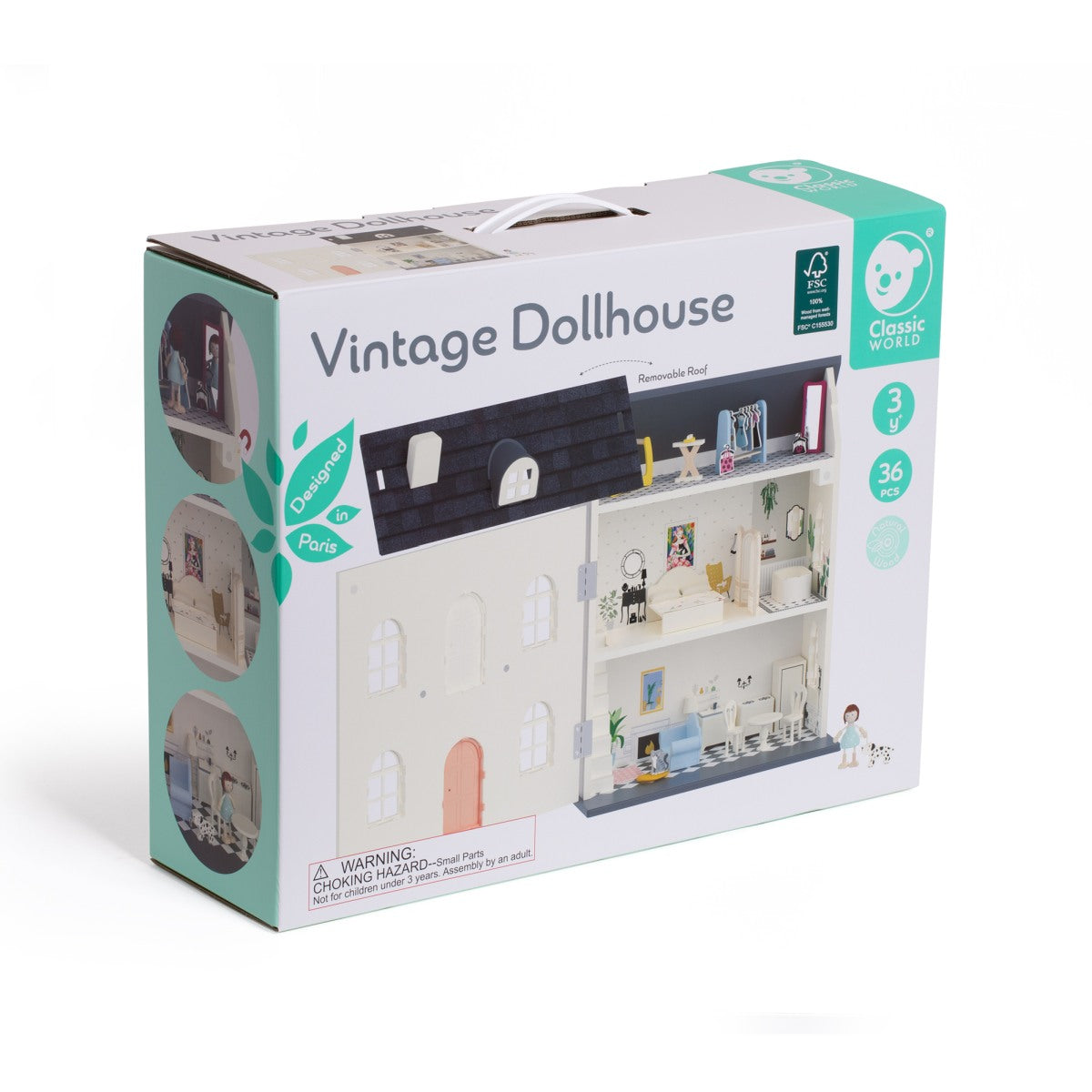 Classic World Vintage Puppenhaus aus Holz 3J+, 36 Teile