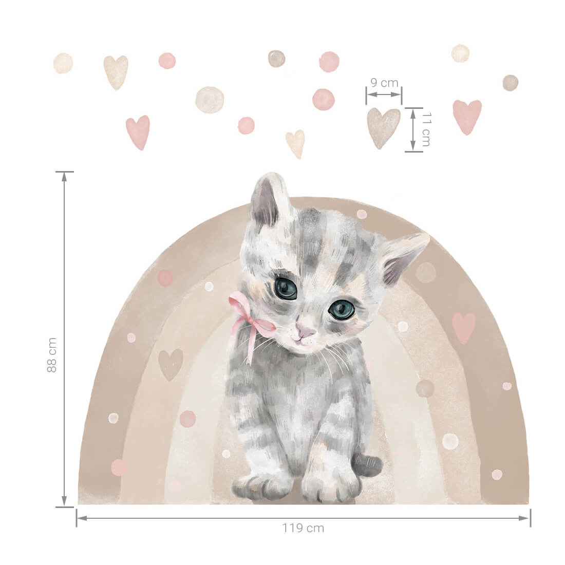 Pastelowe Love Wandaufkleber Halbkreis Sticker Cat Katze