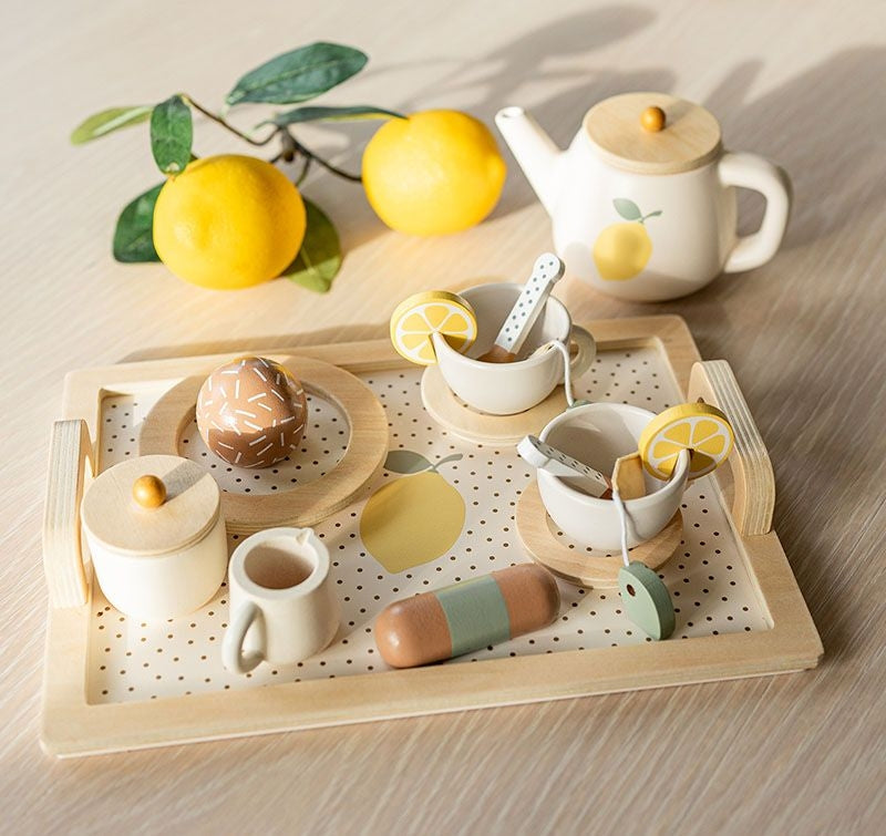 Jabadabado Kinder Puppengeschirr Afternoon Tea Spielset Zitrone aus Holz 3+