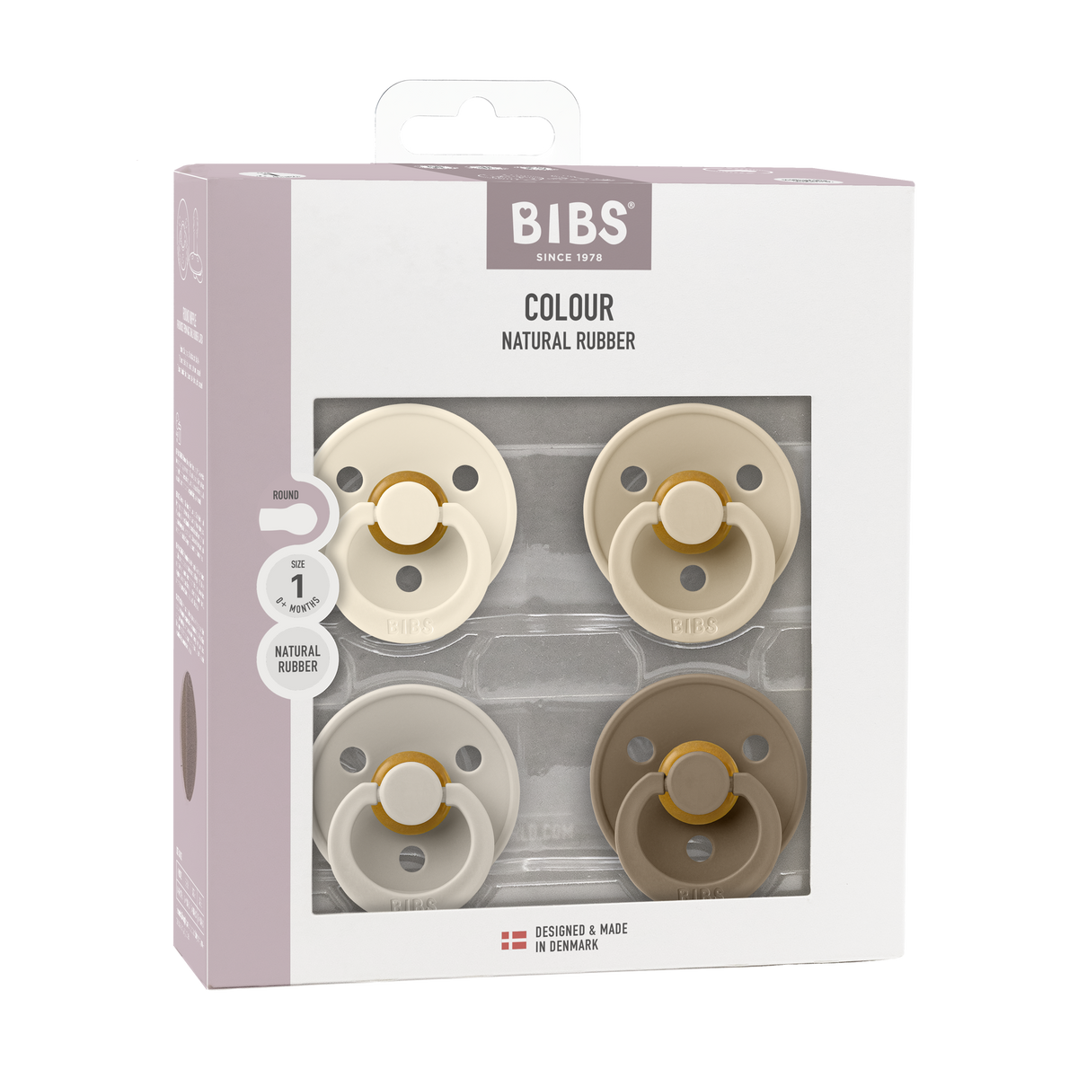 BIBS Colour 4er Pack Cherry Kirschform Latex Schnuller Beige Packung