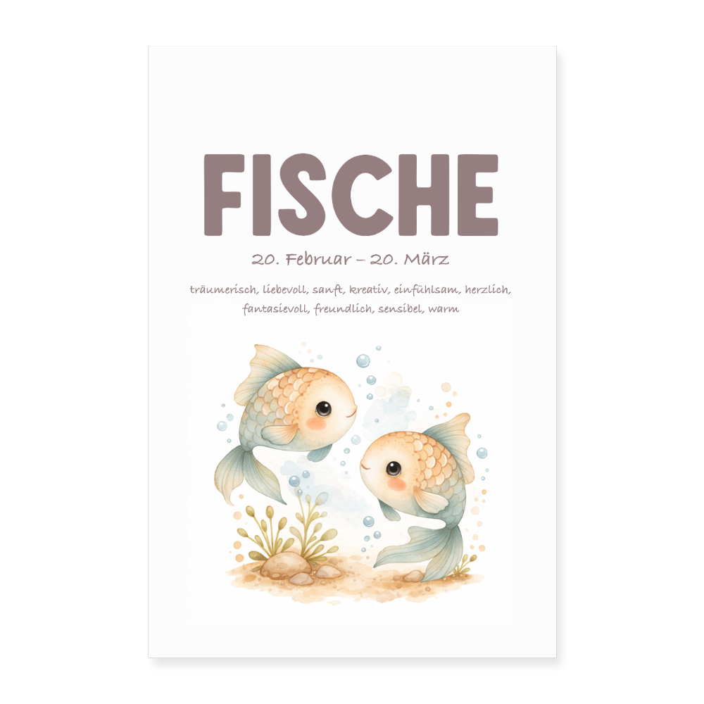 Baby Sternzeichen Poster Fische 40x60 cm - Weiß