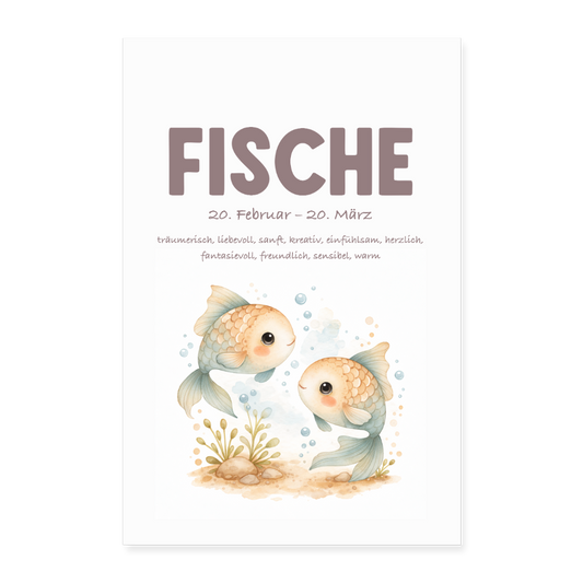 Baby Sternzeichen Poster Fische 40x60 cm - Weiß