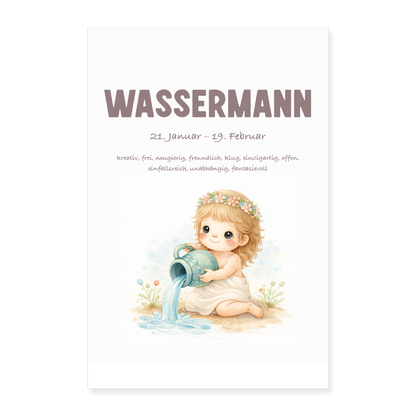 Baby Sternzeichen Poster Wassermann Mädchen 40x60 cm - Weiß