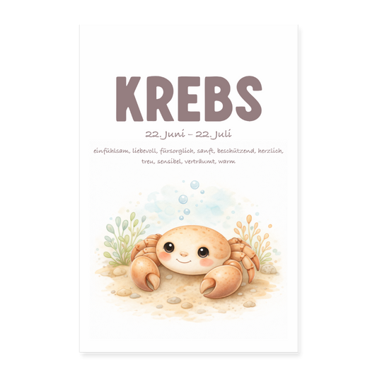 Baby Sternzeichen Poster Krebs 40x60 cm - Weiß