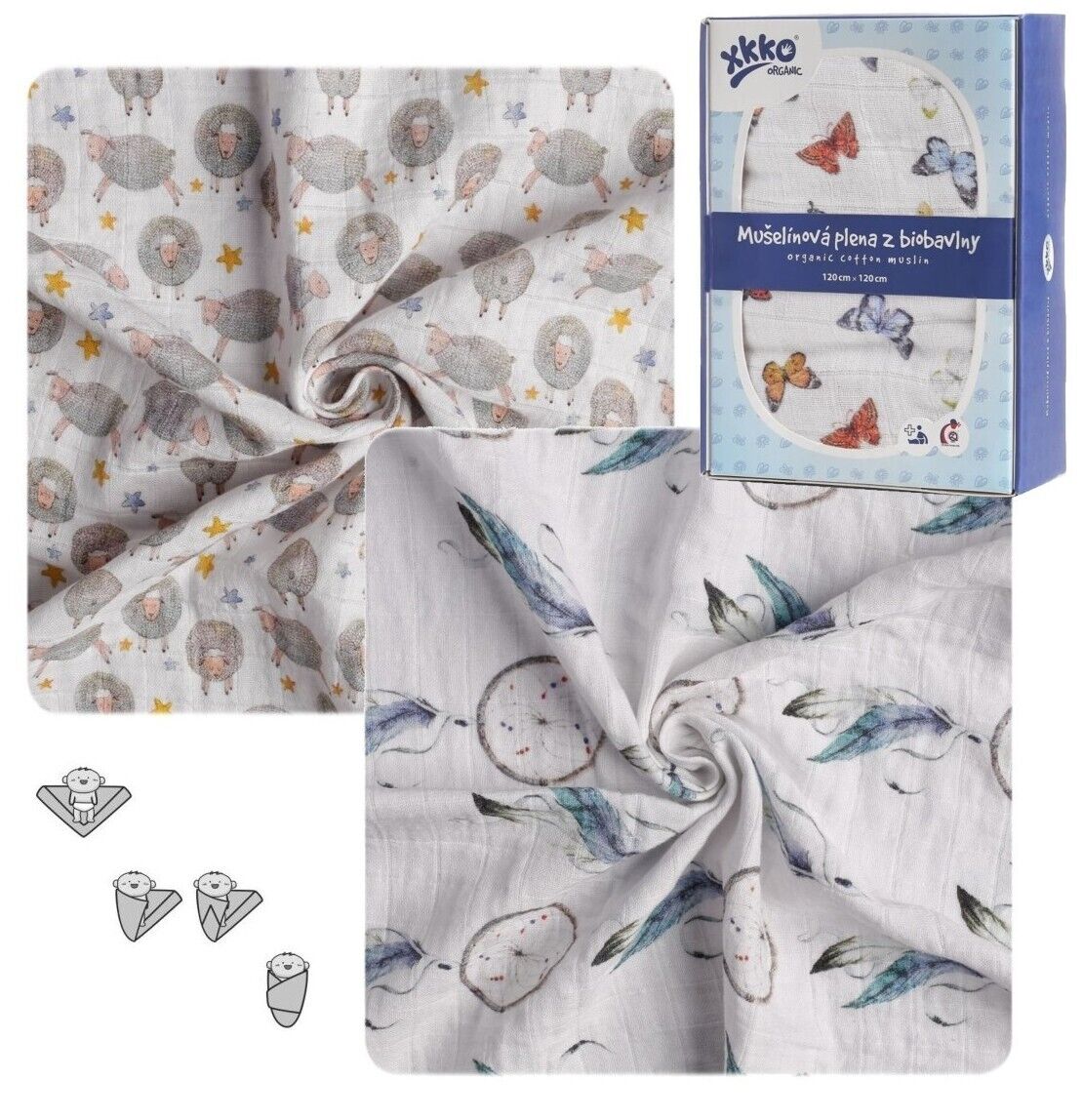 xkko Baby Pucktuch 120x120 cm Musselin  aus Bio Baumwolle