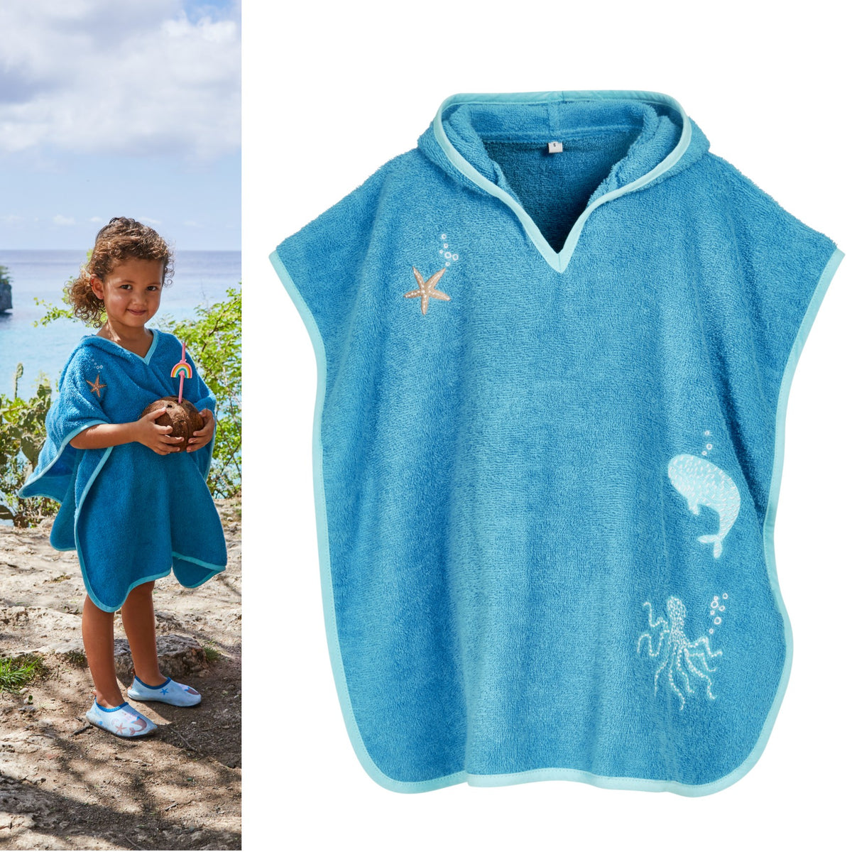 Playshoes Frottee Poncho Meerestiere Blau