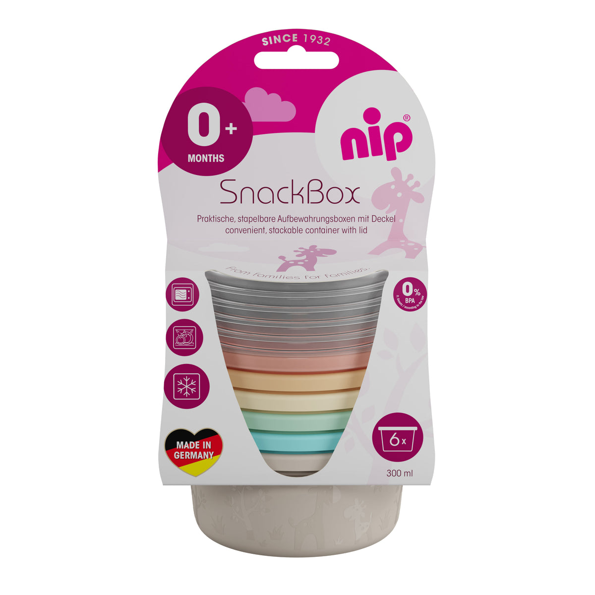 6er Nip Snackbox Pastell mit transparentem Deckel