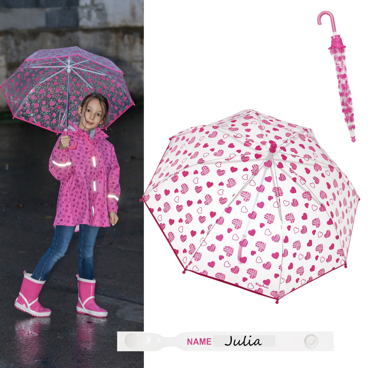 Playshoes Regenschirm Herzchen Transparent