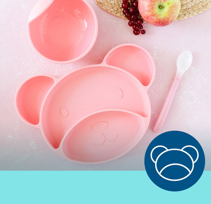 Canpol Baby Silikonteller Bärchen Rosa mit Saugfuß