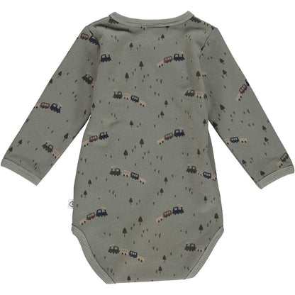 müsli Train Langarm Babybody Boy Basil Grün