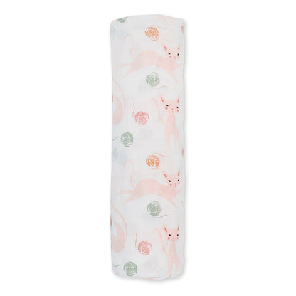 Lulujo Swaddle Mulltuch Pucktuch 120cm Katzen Rosa