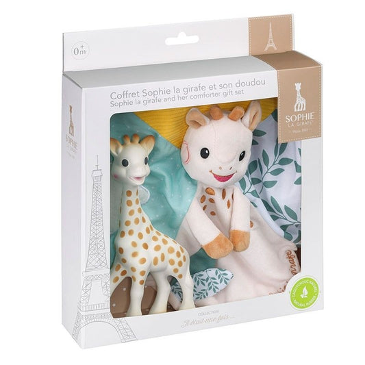 Vulli Sophie la girafe 2er Geburtsset Beißfigur + Schmusetuch m Schnullerband