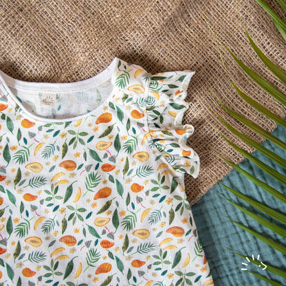Iobio Sommer Mädchen Rüschen T-Shirt Single Jersey Mango Allover