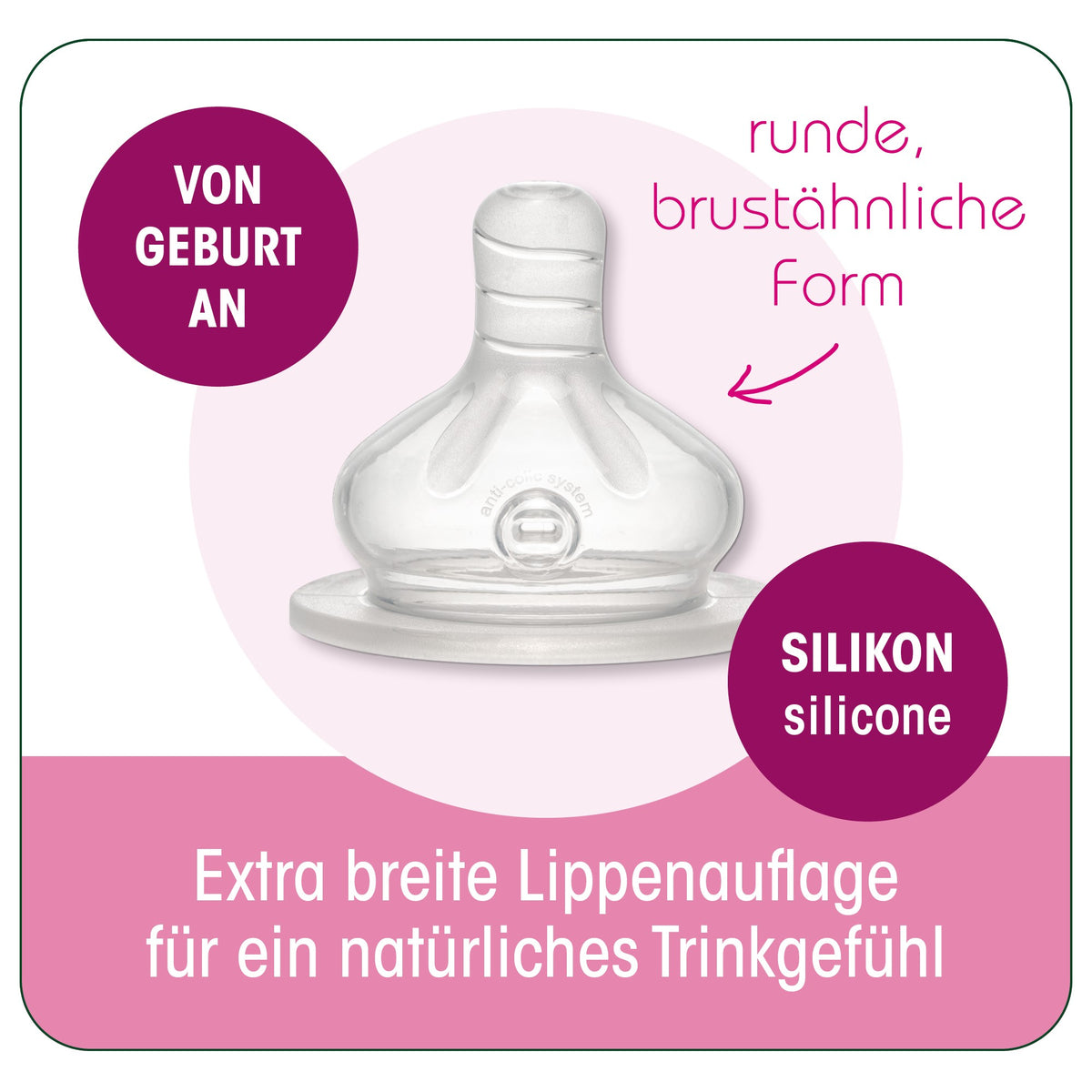 NIP Weithals Trinkssauger Silikon Cherry Rund