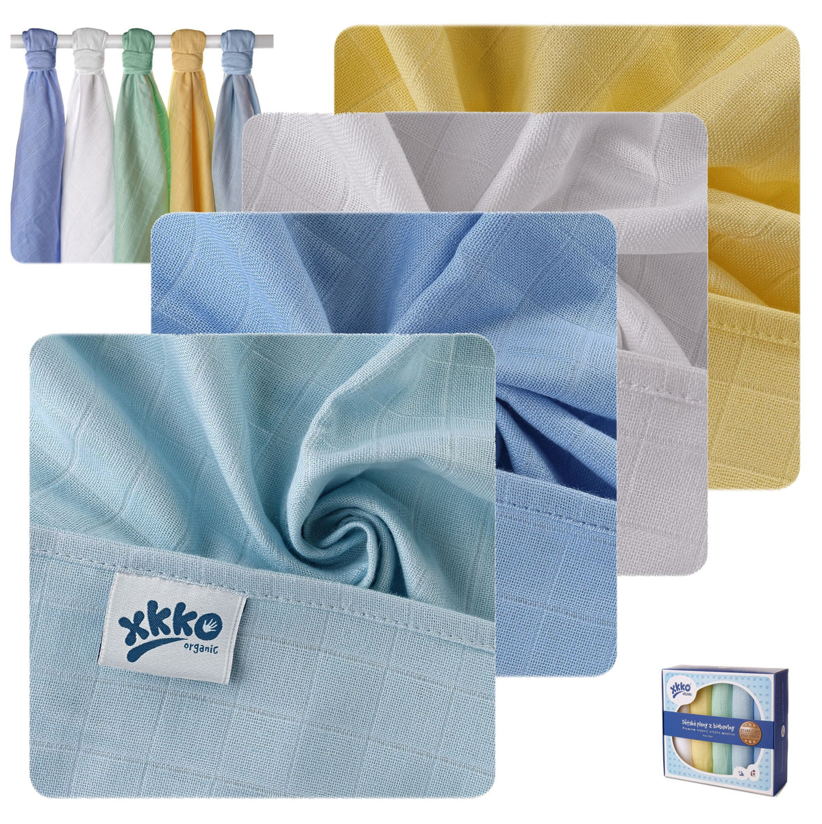 XKKO Bio Baumwolle Mullwindeln 5er Pack 70x70 cm