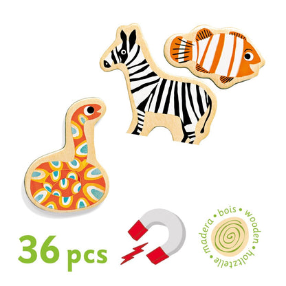 DJECO Magnimo: 36 Holzmagnete Tiere 2J+