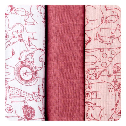 XKKO Bio Baumwolle Mullwindeln Safari 3er Pack 70x70 cm