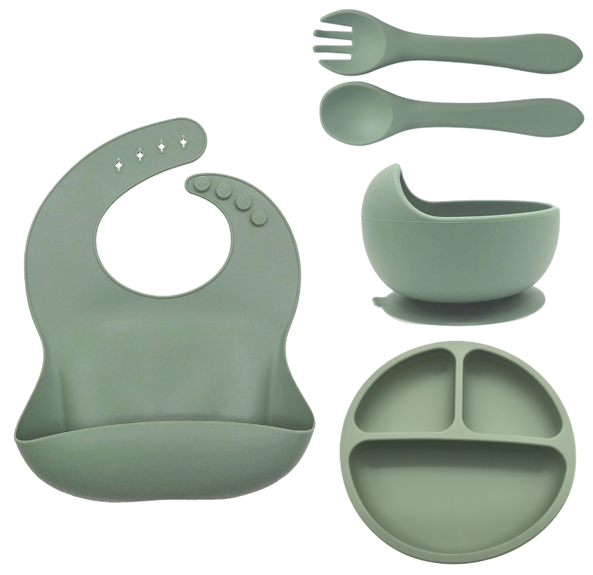 fillikid Baby Geschirr Silikon Set 4-tlg.  Lätzchen, Besteck, Teller & Schüssel