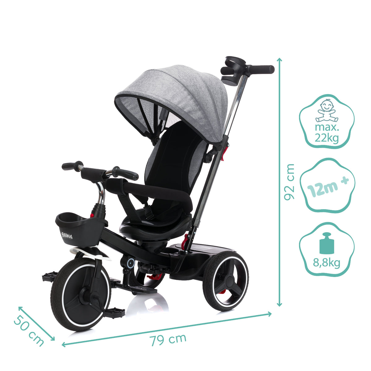 Fillikid Kinder Dreirad Niki Grau Details