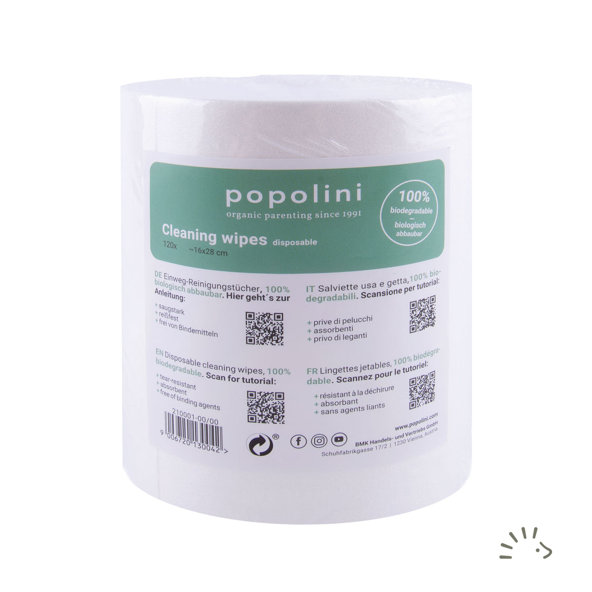 Popolini Cleaning Wipes Einweg Reinigungstücher 120er Rolle