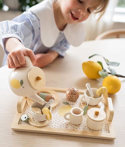 Jabadabado Kinder Puppengeschirr Afternoon Tea Spielset Zitrone aus Holz 3+