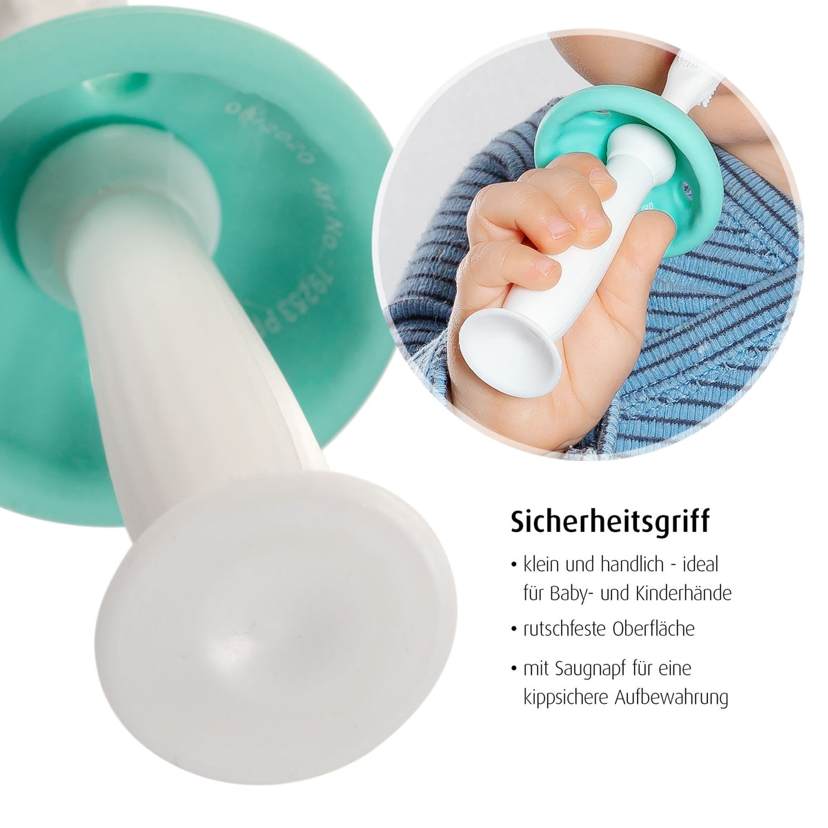 reer BabyCare Zahnputztrainer Phase 1 & 2, Türkis, 0m+