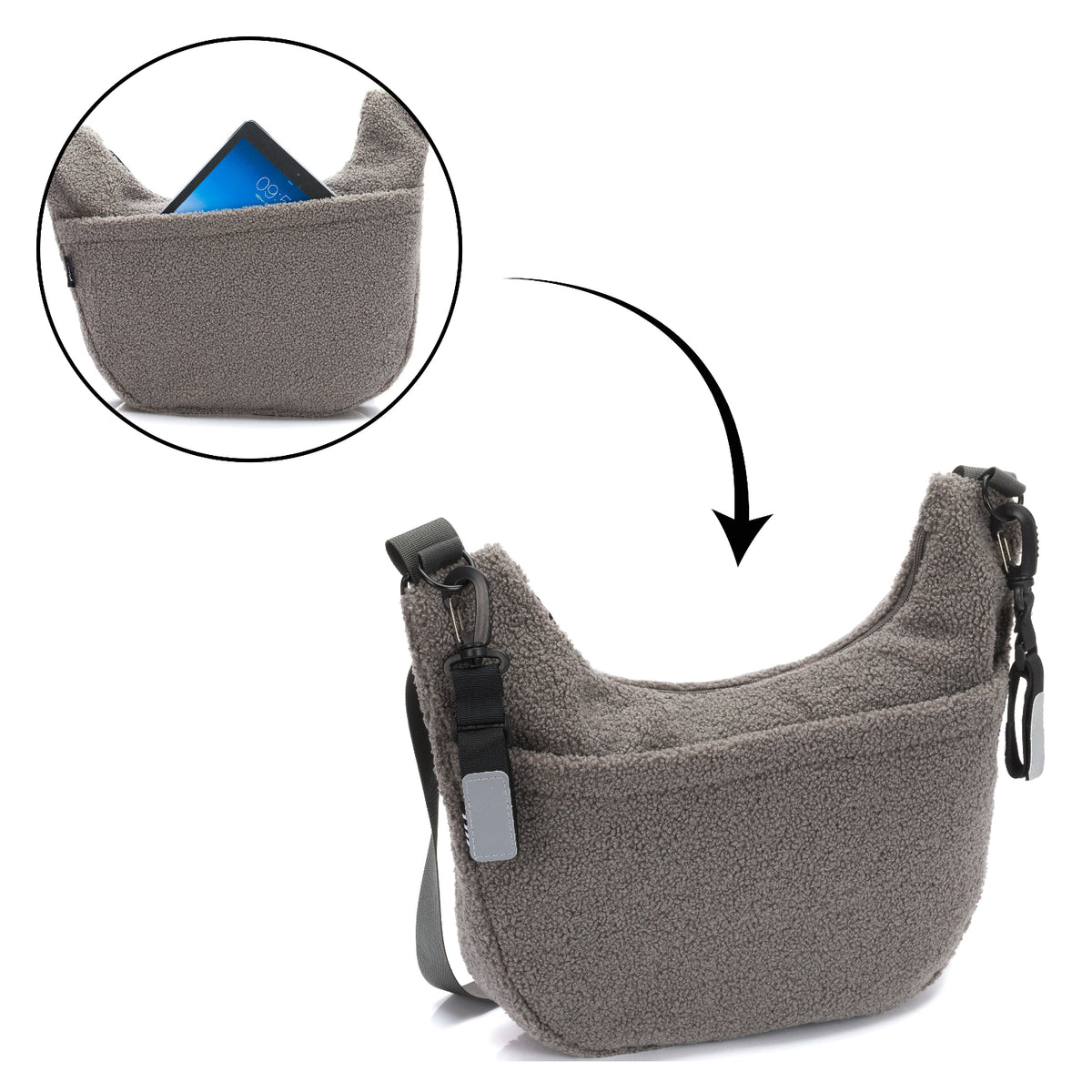 fillikid Teddyplüsch Daybag Wickeltasche grau
