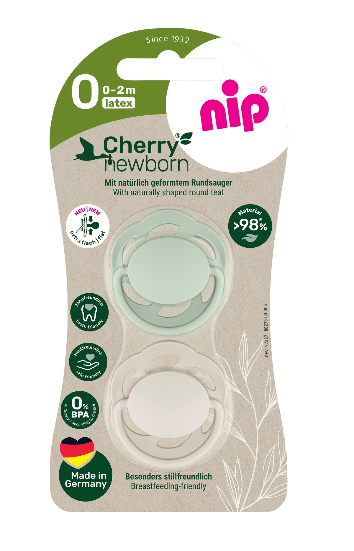 NIP Cherry Newborn Beruhigungssauger 2er Runde Form Latex 0-2 Monate