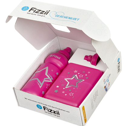 Fizzii Geschenkset Sterne Pink Flasche & Lunchbox