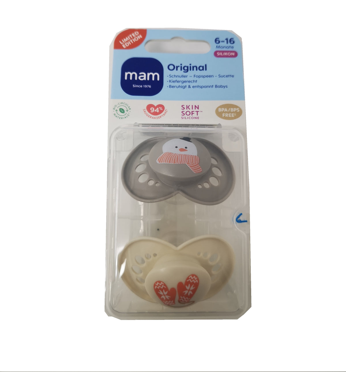 MAM ORIGINAL Winter Edition Silikon Schnuller Symmetrisch Oval  0-6M 6-16M + Box
