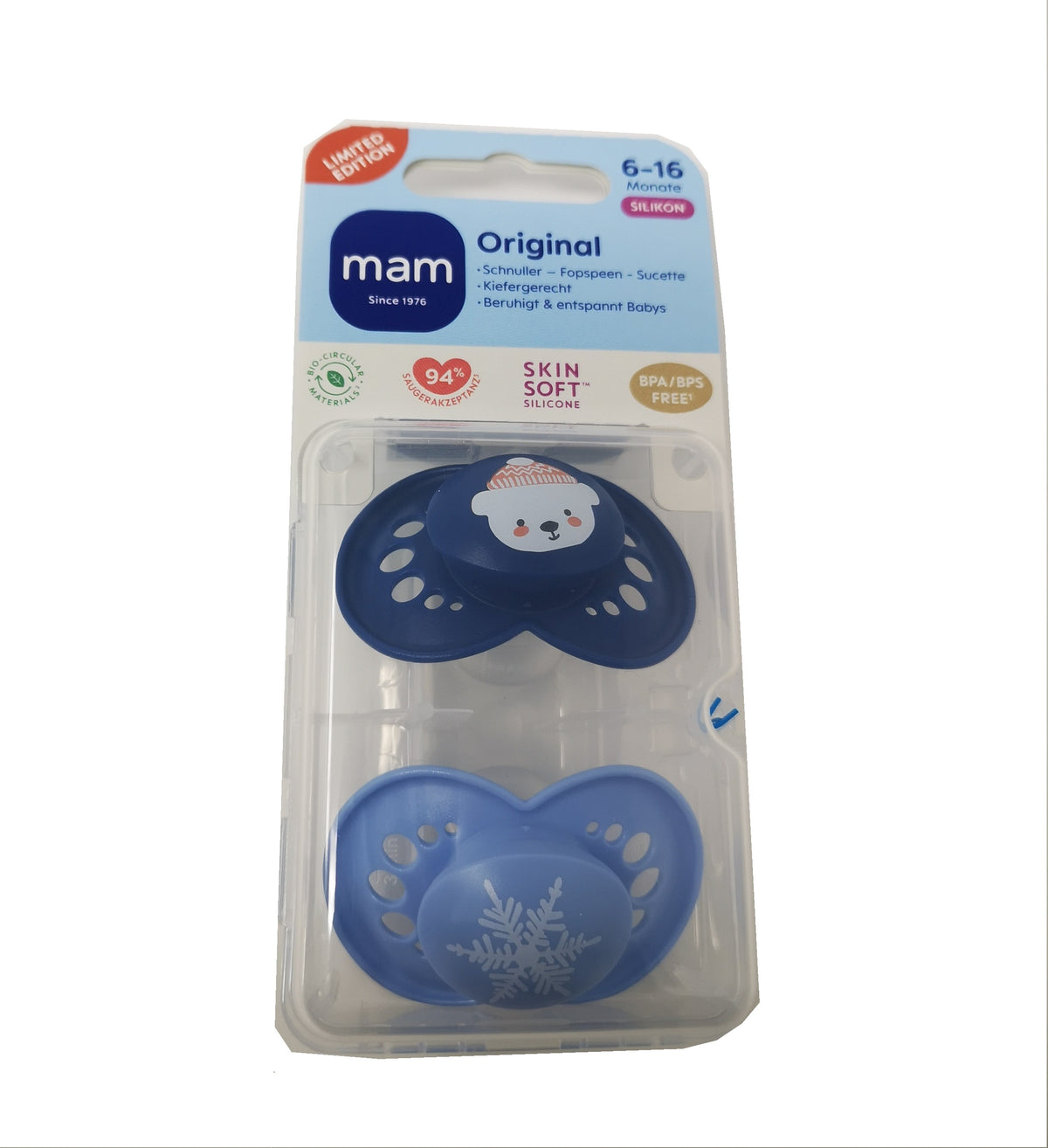 MAM ORIGINAL Winter Edition Silikon Schnuller Symmetrisch Oval  0-6M 6-16M + Box