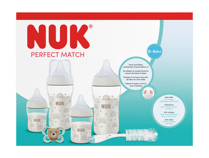 Nuk Perfect Match Geschenkset 0-6m Regenbogen 4x Babyflasche & 1x Schnuller & Flaschenbürste