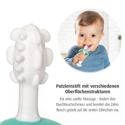 reer BabyCare Zahnputztrainer Phase 1 & 2, Türkis, 0m+