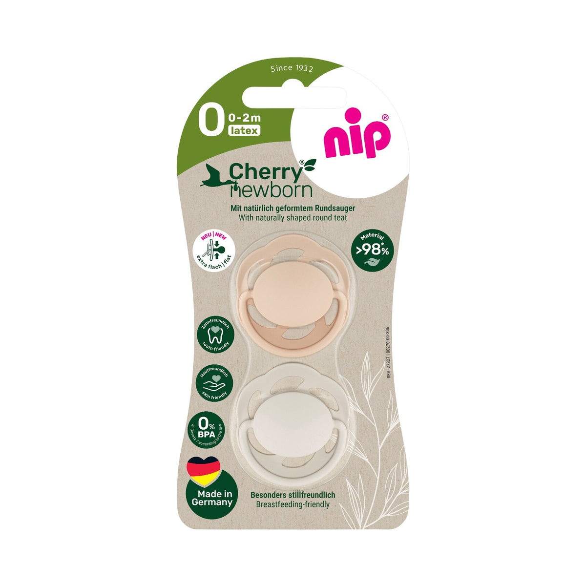 NIP Cherry Newborn Beruhigungssauger 2er Runde Form Latex 0-2 Monate