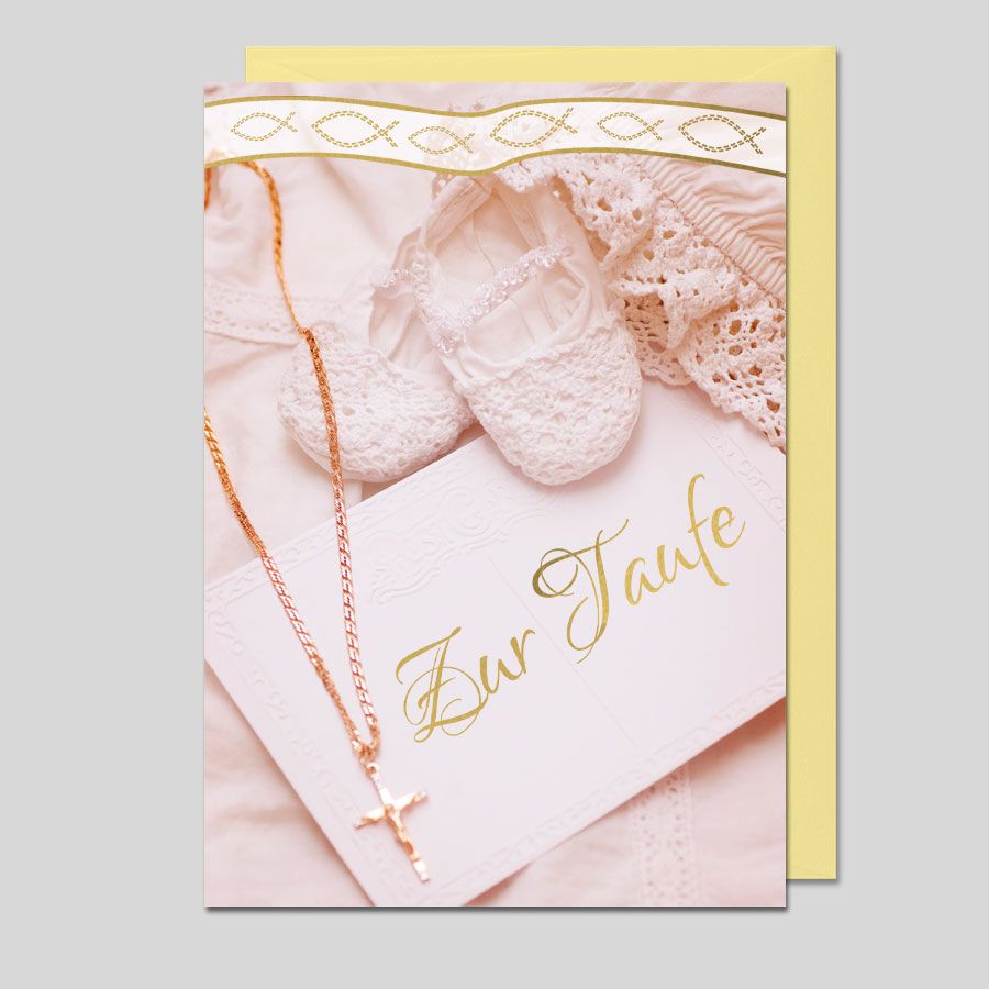 Umschlagkarte Babys Taufe mit Goldschrift & Kreuz