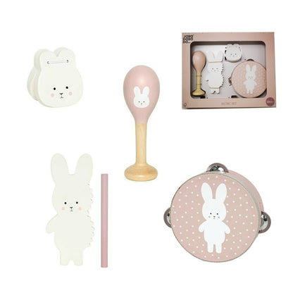 Jabadabado Kinder Musikset Hase rosa 18m+ mit Tamburin, Ratsche, Rassel und Kastagnette