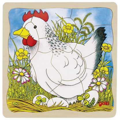 Goki 4 in1 Schichtenpuzzle Das Huhn, 3J+