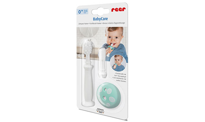 reer BabyCare Zahnputztrainer Phase 1 & 2, Türkis, 0m+