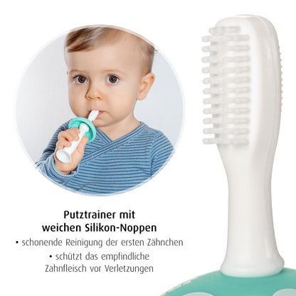 reer BabyCare Zahnputztrainer Phase 1 & 2, Türkis, 0m+