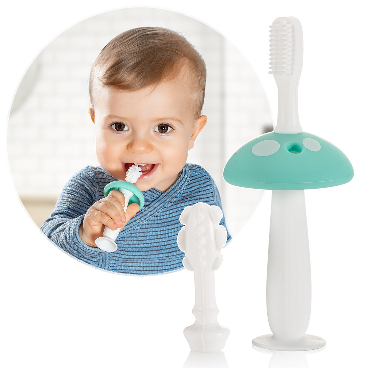 reer BabyCare Zahnputztrainer Phase 1 & 2, Türkis, 0m+