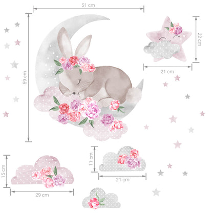 Pastelowe Love Wandaufkleber Sticker Set Schlafendes Häschen