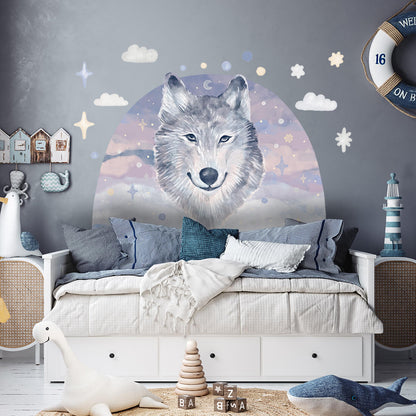 Pastelowe Love Wandaufkleber Halbkreis Sticker Wolf